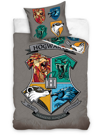 Harry Potter - Hogwarts Crest on Gray Duvet Set