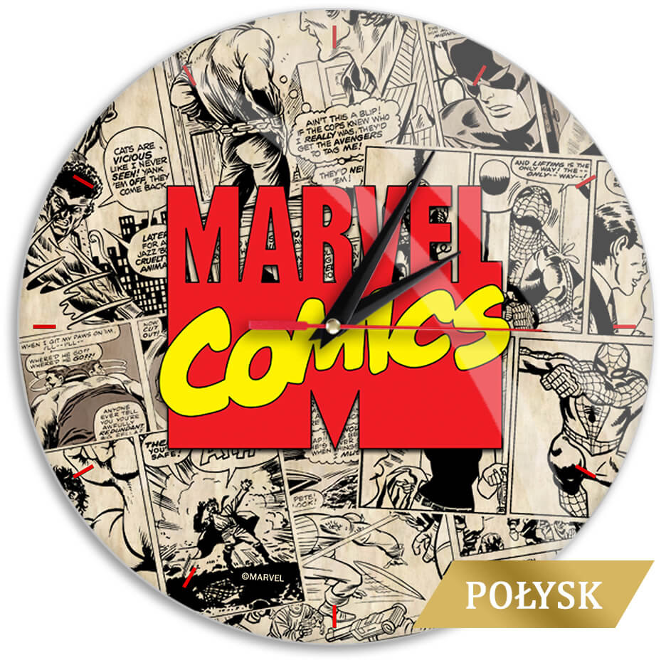 Läs mer om Marvel - Marvel Logo Comic Glossy Väggklocka