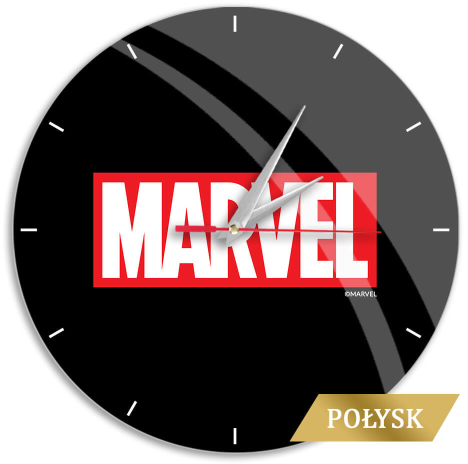 Läs mer om Marvel - Marvel Logo Black Glossy Väggklocka