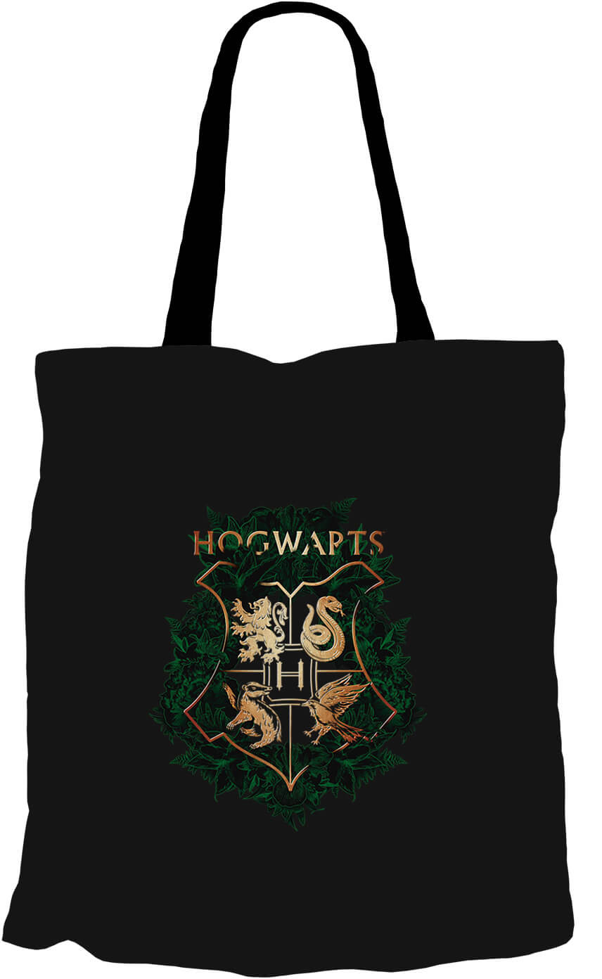 Läs mer om Harry Potter - Hogwarts Logo Gold Green Tygpåse